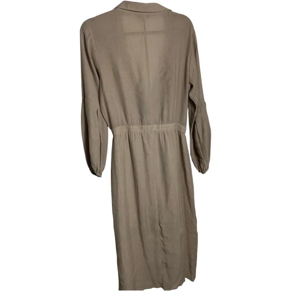 Favlux Vestido Beige Midi Tie Front Manga Larga Talla L
